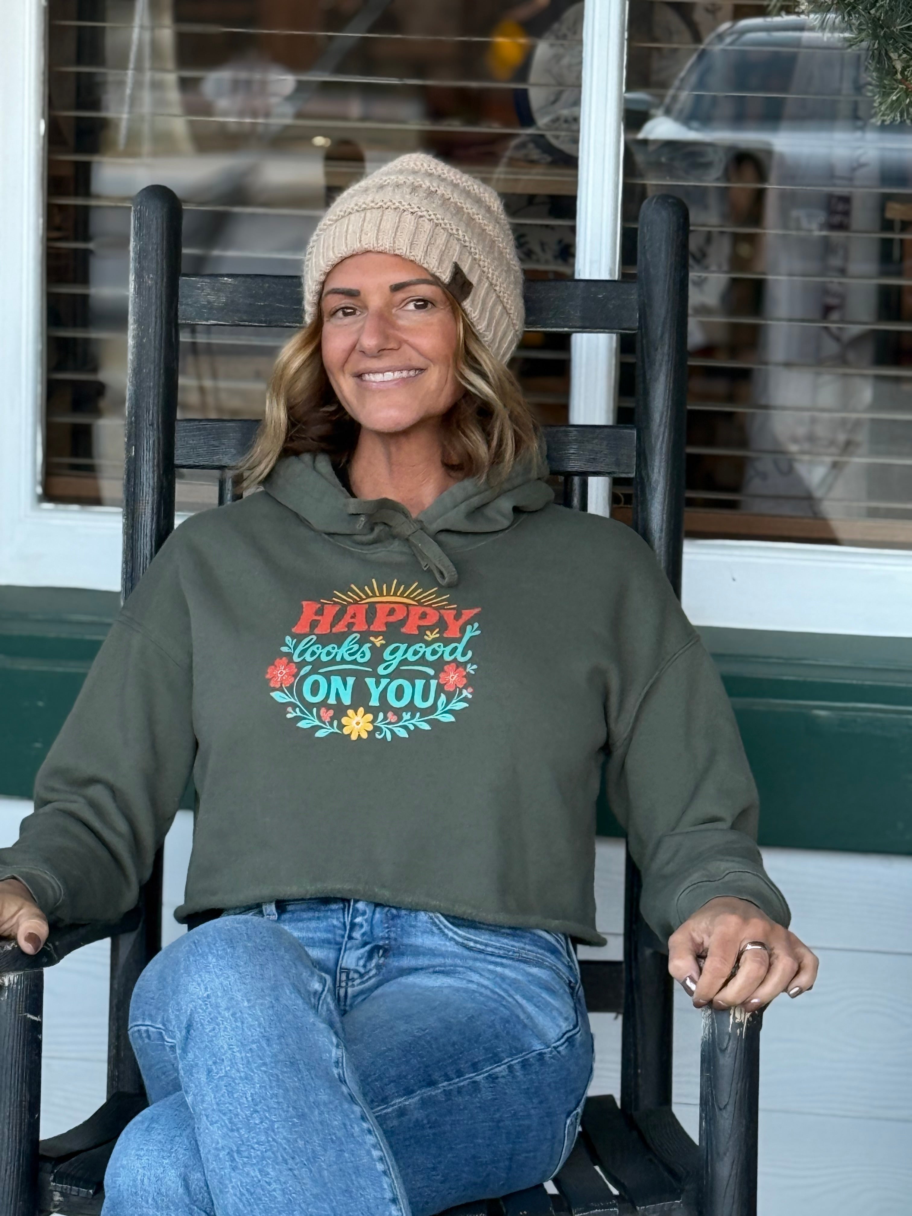 Happy Looks Good on You- Cropped Hoodie