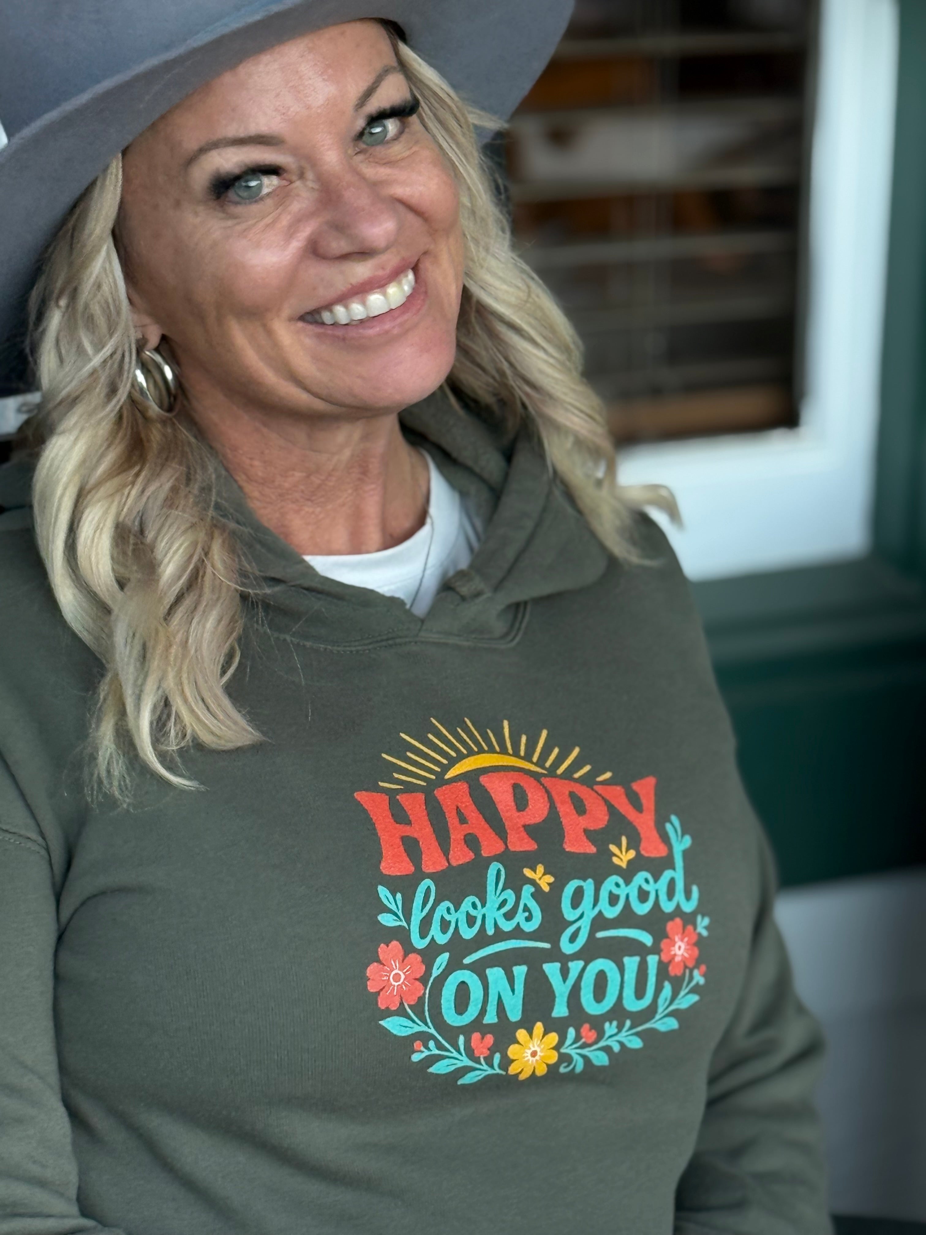 Happy Looks Good on You- Cropped Hoodie