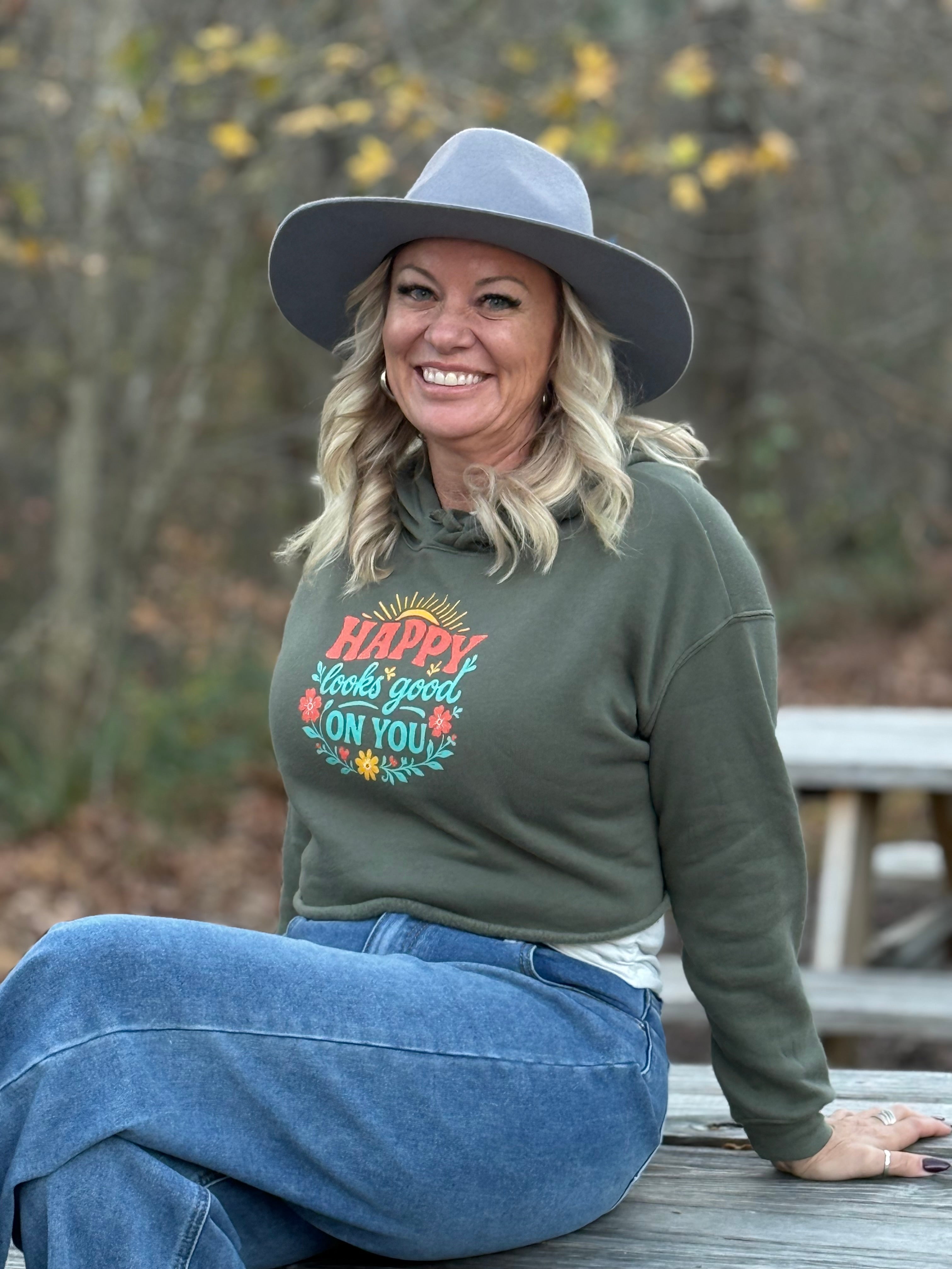 Happy Looks Good on You- Cropped Hoodie