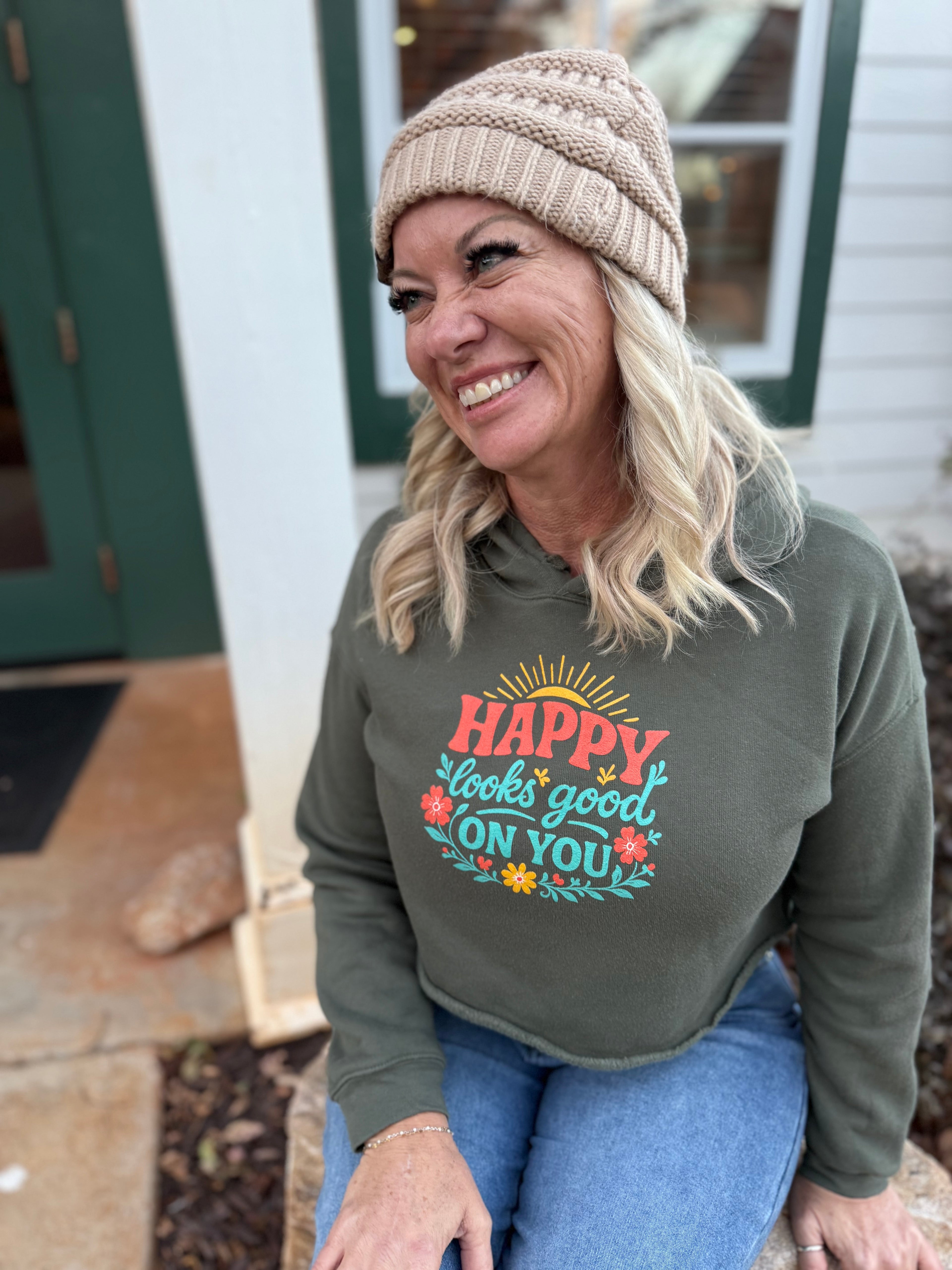Happy Looks Good on You- Cropped Hoodie